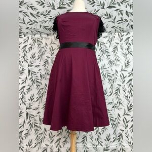 Berylove Retro Style Burgundy Cotton Midi Dress Size 2XL Vintage 90s New Spandex